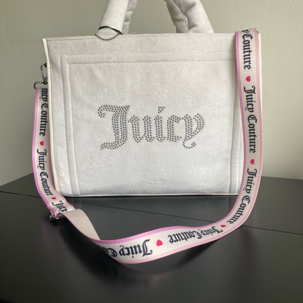 NWT Juicy Couture Angel Extra Spender Tote Bag Rhinestone Logo Pink Strap
